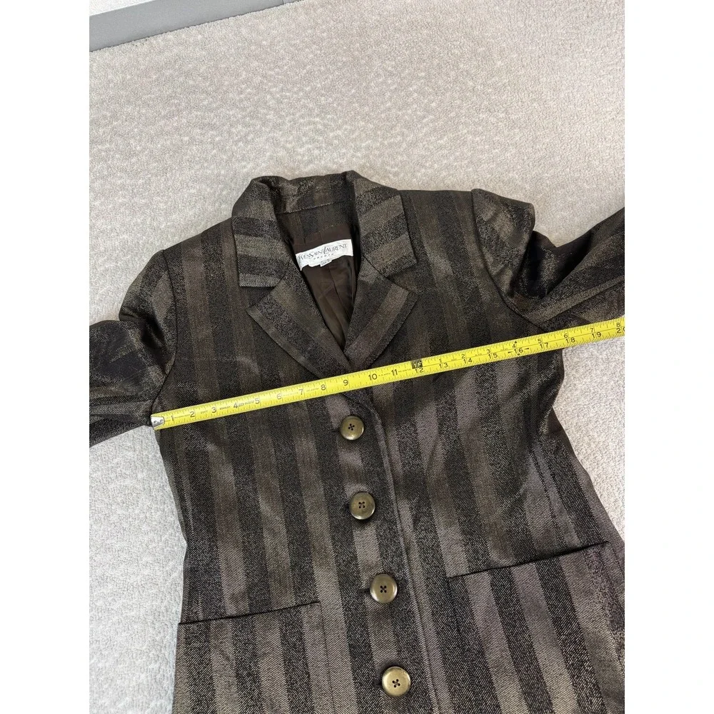 Vintage Yves Saint Laurent Blazer Womens 8 Brown Striped Button Gold Black - Picture 4 of 9